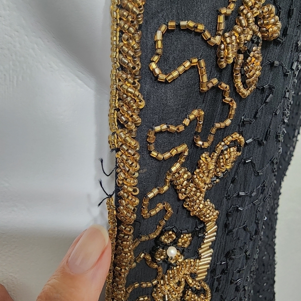 Vintage Scala Black Silk Beaded Long Evening Jacket Size M - Picture 8 of 12